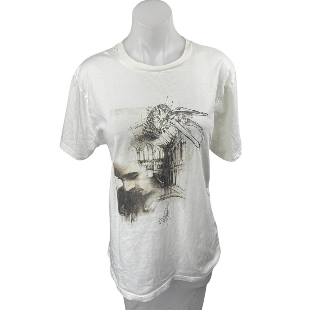 Earth Positive White Cotton Crewneck Short Sleeve Graphic Tee T-shirt Top Size L